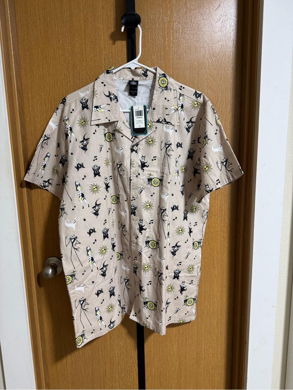 Men's Short Sleeve Button-Up Shirt - Beige Novelty Print - XL